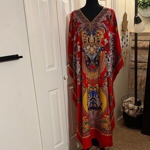 Gypsieblu Elegant Red Kaftan with Ornate Design